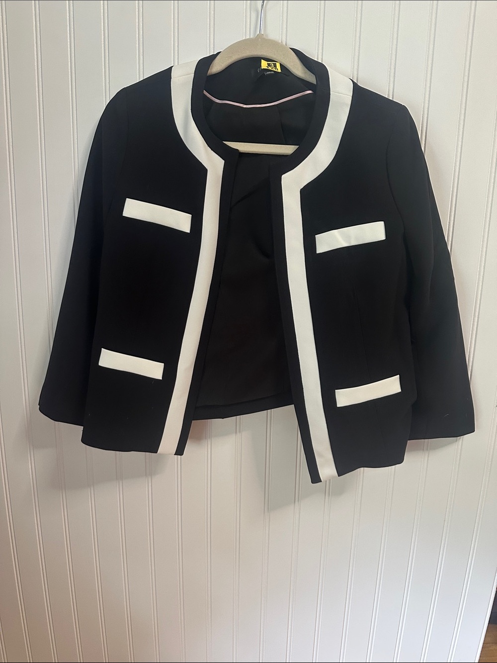 Talbots Black Jacket with White Trim - Cropped Open Blazer